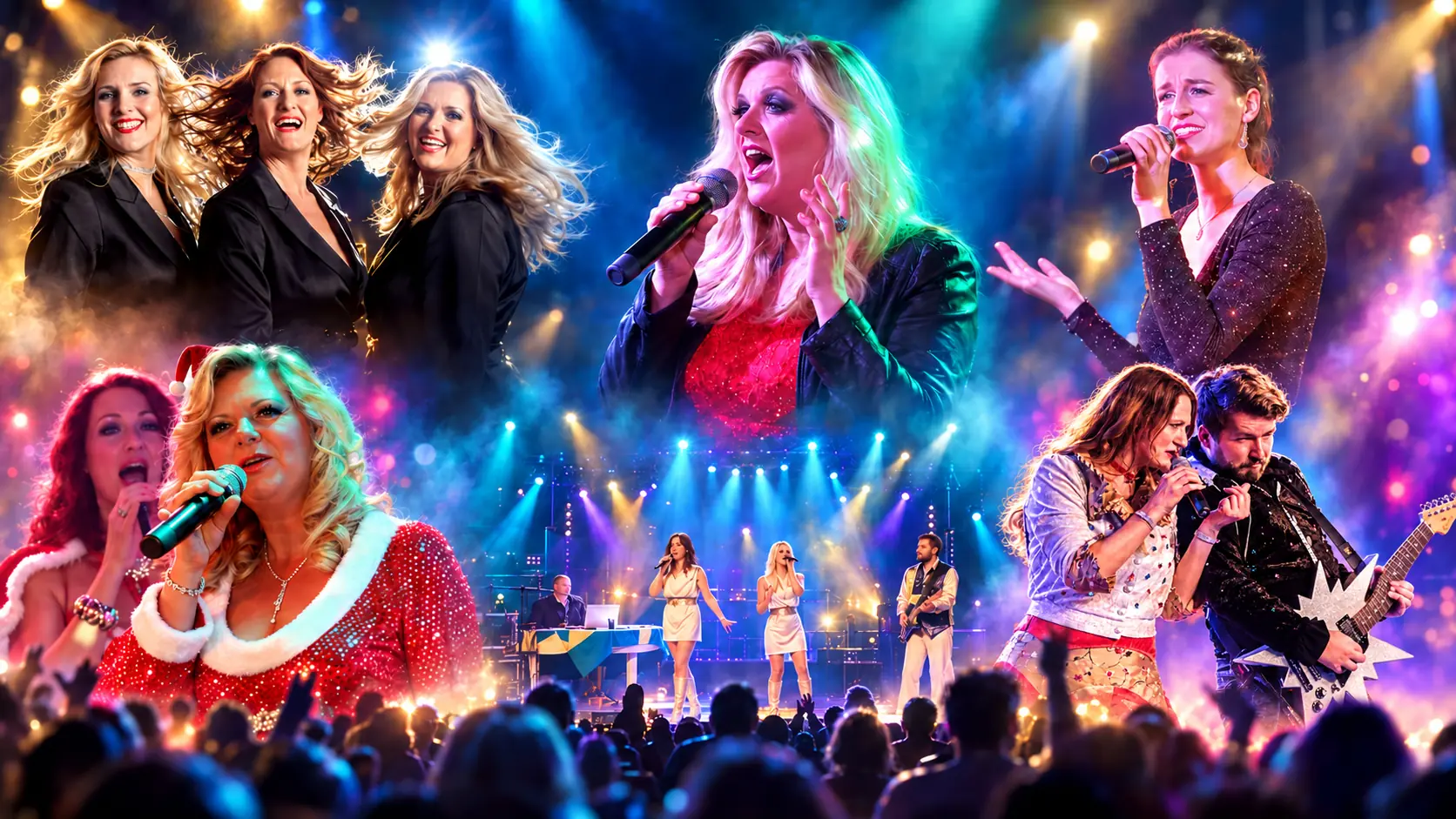 Collage der Konzert-, Tribute- und Dinnershows von Unforgettable Shows