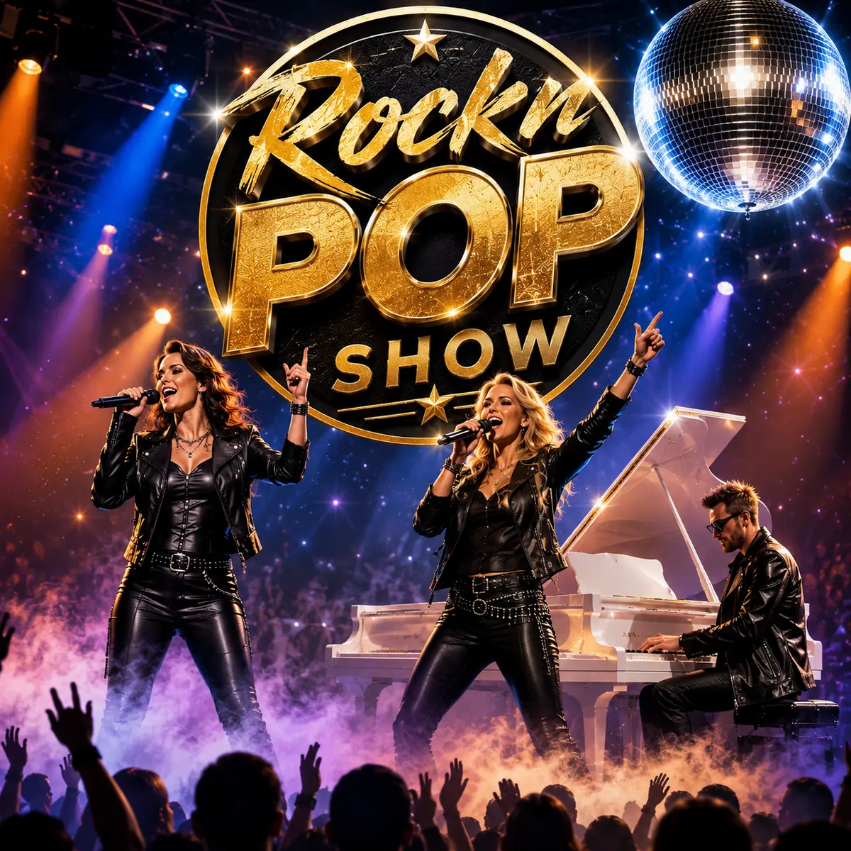 The Rock’n Pop Show mit zwei Sängerinnen auf einer Konzertbühne